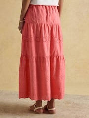 Joules Pink Broderie Tiered Maxi Skirt - Image 2 of 7