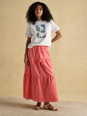 Joules Pink Broderie Tiered Maxi Skirt - Image 5 of 7
