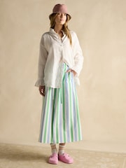 Joules Blue/Green Stripe Cotton Poplin Midi Skirt - Image 4 of 8