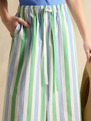 Joules Blue/Green Stripe Cotton Poplin Midi Skirt - Image 5 of 8
