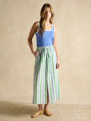Joules Blue/Green Stripe Cotton Poplin Midi Skirt - Image 6 of 8