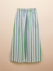 Joules Blue/Green Stripe Cotton Poplin Midi Skirt - Image 8 of 8