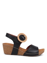 Pavers Black Leather Wedge Sandals - Image 1 of 5