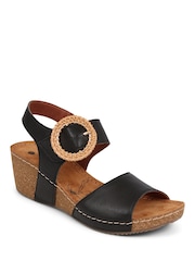 Pavers Black Leather Wedge Sandals - Image 2 of 5
