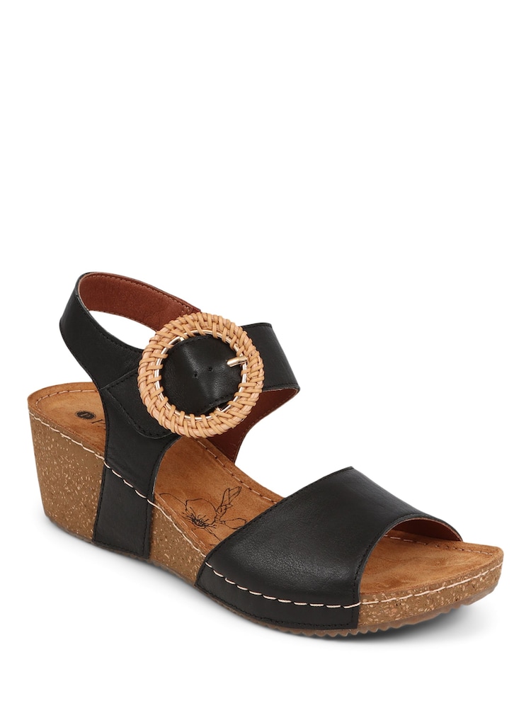 Pavers Black Leather Wedge Sandals - Image 2 of 5