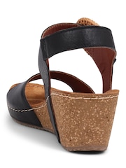 Pavers Black Leather Wedge Sandals - Image 3 of 5