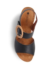 Pavers Black Leather Wedge Sandals - Image 4 of 5