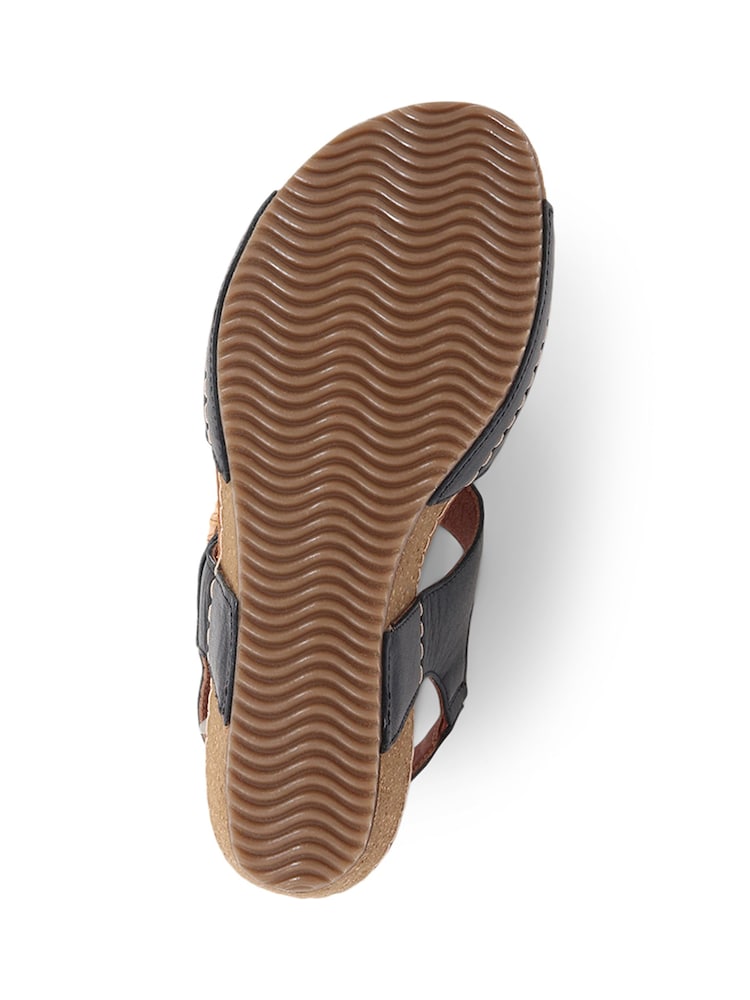 Pavers Black Leather Wedge Sandals - Image 5 of 5
