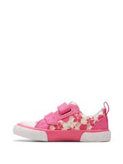 Clarks Pink Shell Narrow Fit  (E) Clarks Toddler Wide Fit Foxing Canvas Shoes - Image 2 of 7