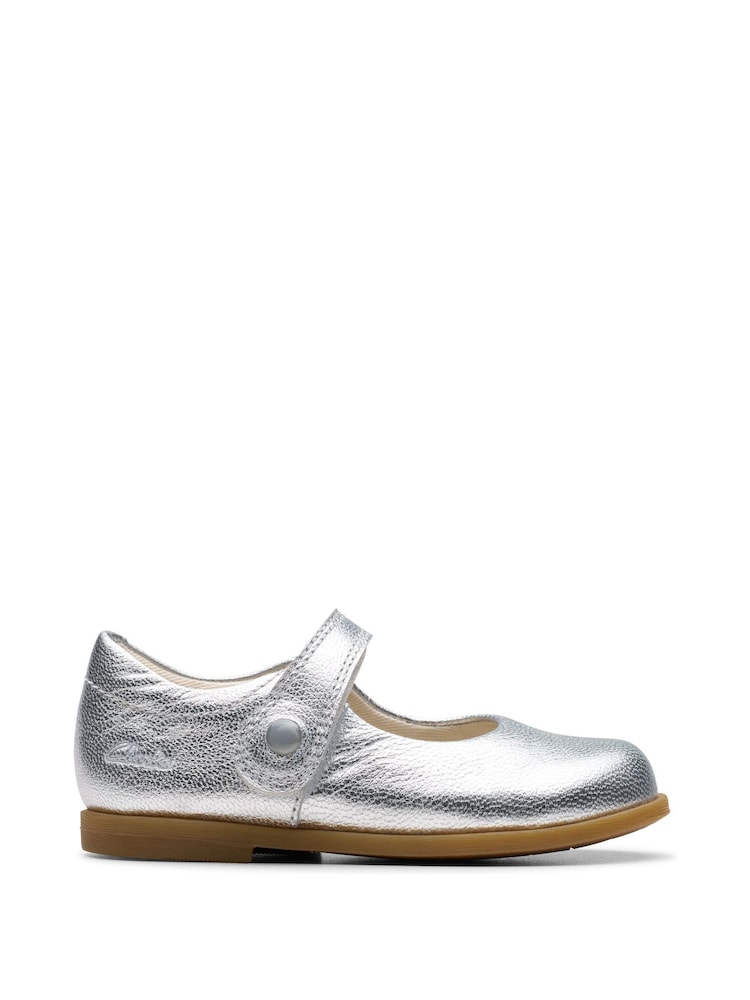 Clarks Silver Wide Fit (G) Drew Tap Toddler Shoes - Image 1 of 7