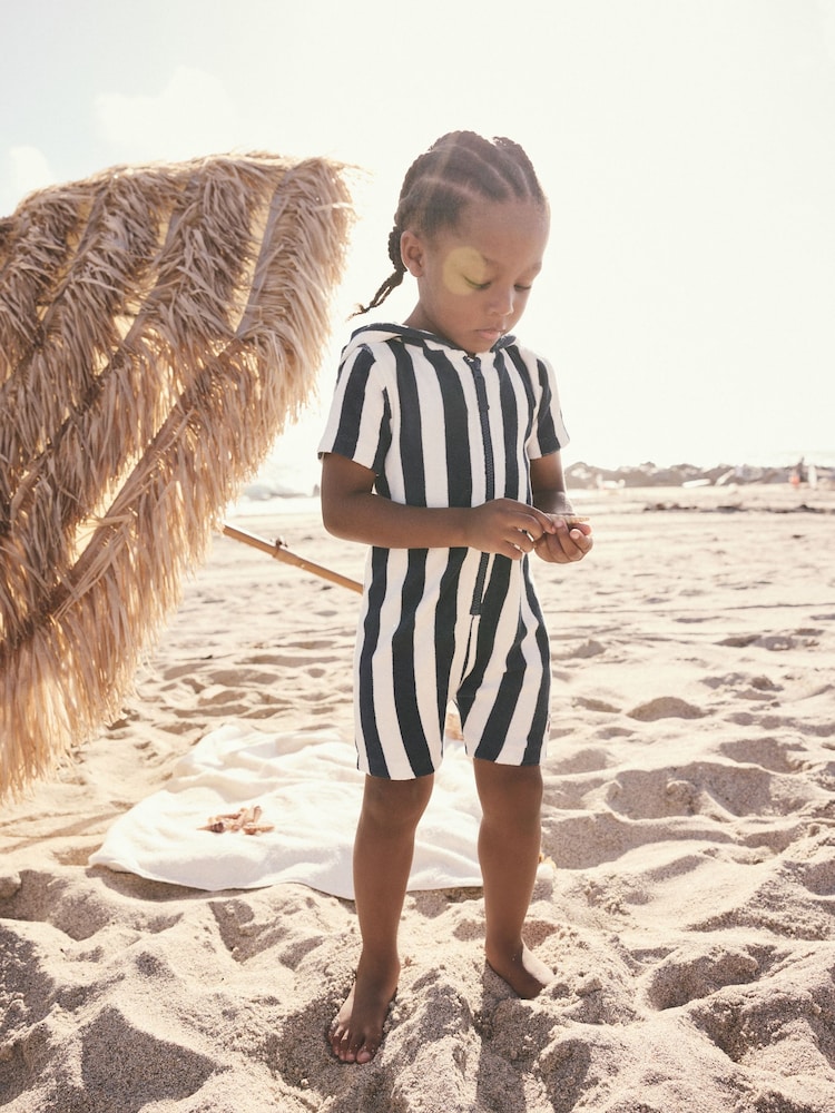 Navy Towelling Zip Through 100% Cotton All-In-One (3mths-7yrs) - Image 1 of 7