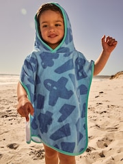 Blue 100% Cotton Towelling Poncho (9mths-6yrs) - Image 1 of 3