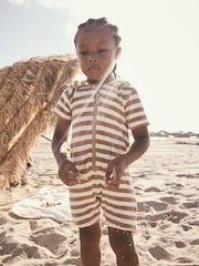 Neutral Towelling Zip Through 100% Cotton All-In-One (3mths-7yrs) - Image 1 of 7
