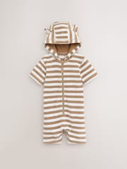Neutral Towelling Zip Through 100% Cotton All-In-One (3mths-7yrs) - Image 4 of 7