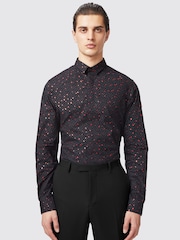Twisted Tailor Black/Red Slim Fit Farrow 100% Cotton Shirt With Black and Red Spot Print - Image 1 of 3
