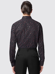 Twisted Tailor Black/Red Slim Fit Farrow 100% Cotton Shirt With Black and Red Spot Print - Image 2 of 3