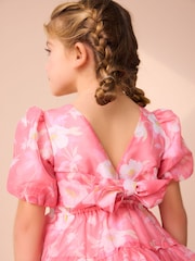 Laura Ashley Bright Pink Winter Rose Floral Organza Pintuck Prom Dress - Image 12 of 16