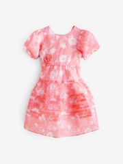 Laura Ashley Bright Pink Winter Rose Floral Organza Pintuck Prom Dress - Image 13 of 16
