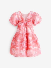 Laura Ashley Bright Pink Winter Rose Floral Organza Pintuck Prom Dress - Image 14 of 16