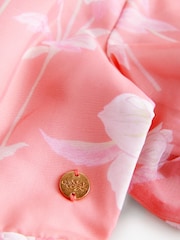 Laura Ashley Bright Pink Winter Rose Floral Organza Pintuck Prom Dress - Image 15 of 16