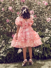 Laura Ashley Bright Pink Winter Rose Floral Organza Pintuck Prom Dress - Image 2 of 16