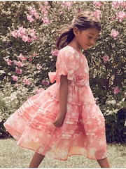 Laura Ashley Bright Pink Winter Rose Floral Organza Pintuck Prom Dress - Image 4 of 16