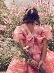 Laura Ashley Bright Pink Winter Rose Floral Organza Pintuck Prom Dress - Image 6 of 16