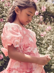 Laura Ashley Bright Pink Winter Rose Floral Organza Pintuck Prom Dress - Image 8 of 16