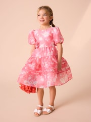 Laura Ashley Bright Pink Winter Rose Floral Organza Pintuck Prom Dress - Image 9 of 16