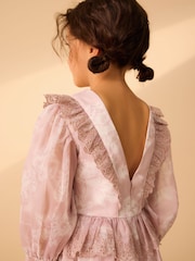 Laura Ashley Pink Summer Rose Floral Broderie Organza Prom Dress - Image 4 of 8