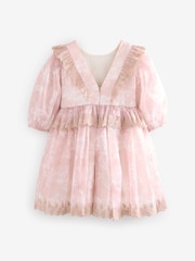 Laura Ashley Pink Summer Rose Floral Broderie Organza Prom Dress - Image 6 of 8