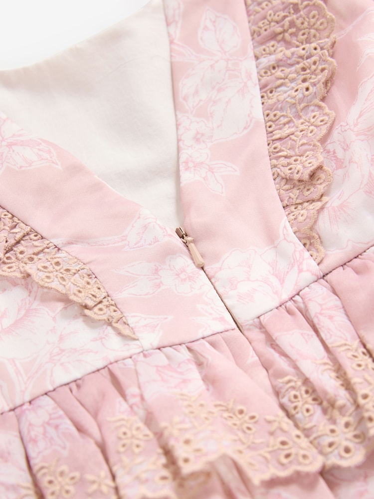 Laura Ashley Pink Summer Rose Floral Broderie Organza Prom Dress - Image 8 of 8