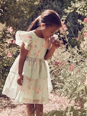 فستان أورجانزا بحواف مُزيّنة بطبعة زهور مستوحاة من حديقة ورد من Laura Ashley - صورة 1 من 19