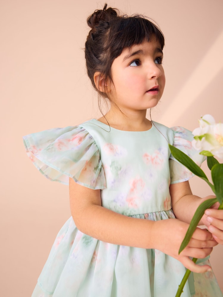 Robe Bébé Fille Laura Ashley Vert Pâle à Fleurs - Taille 2T