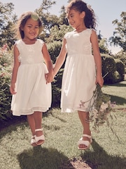 Laura Ashley Ecru White Flower Organza Dress - Image 1 of 9