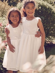 Laura Ashley Ecru White Flower Organza Dress - Image 3 of 9