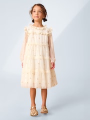 Laura Ashley Ecru Sequin Mesh Midi Dress - Image 1 of 8