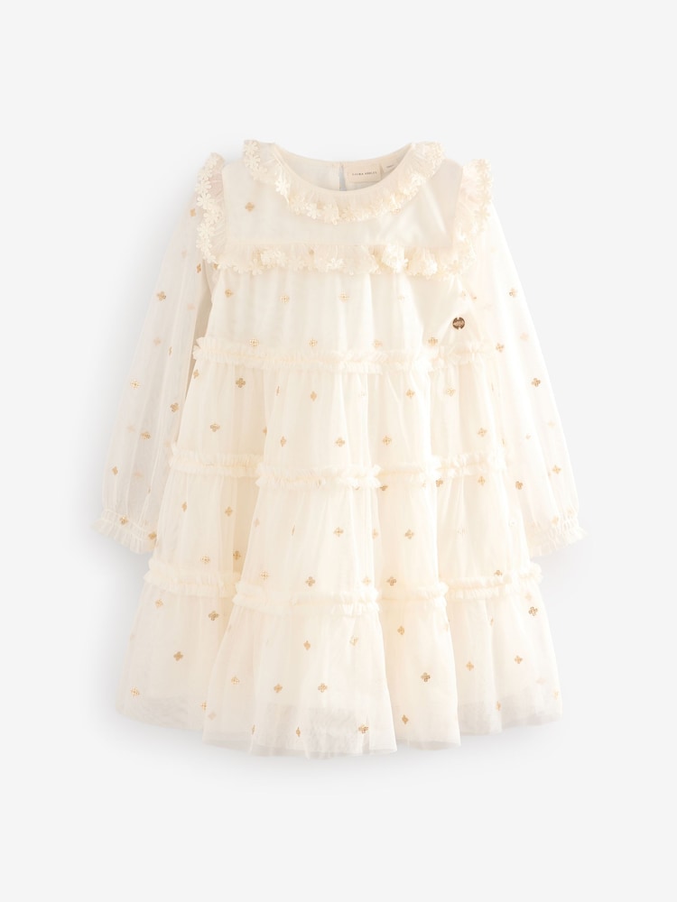 Laura Ashley Ecru Sequin Mesh Midi Dress - Image 5 of 8