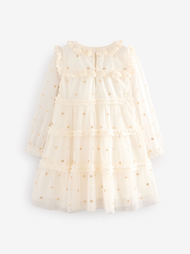Laura Ashley Ecru Sequin Mesh Midi Dress - Image 6 of 8