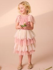 Laura Ashley Pink/Cream Vintage Tiered Mesh Dress - Image 1 of 8