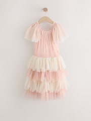 Laura Ashley Pink/Cream Vintage Tiered Mesh Dress - Image 6 of 8