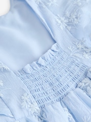 Laura Ashley Blue Embroidered Flower Dress - Image 10 of 10