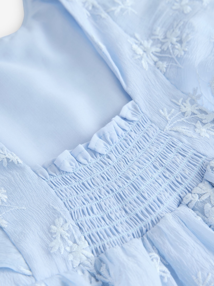 Laura Ashley Blue Embroidered Flower Dress - Image 10 of 10