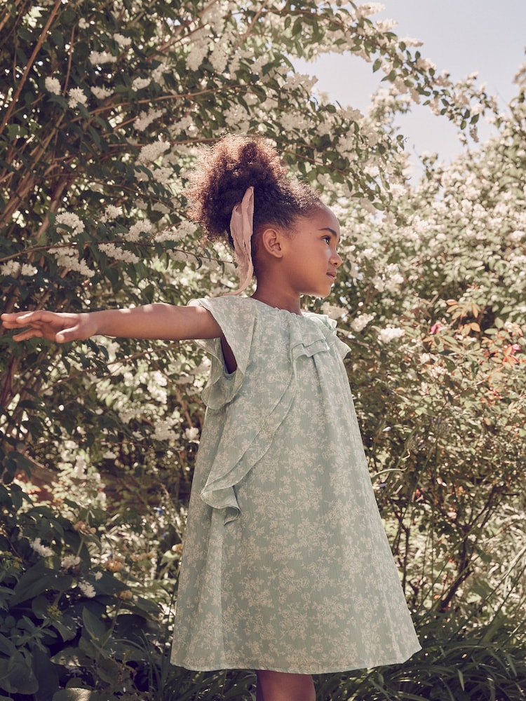 Laura Ashley Sage Green Arlo Ruffle A Line Dress - Image 9 of 12