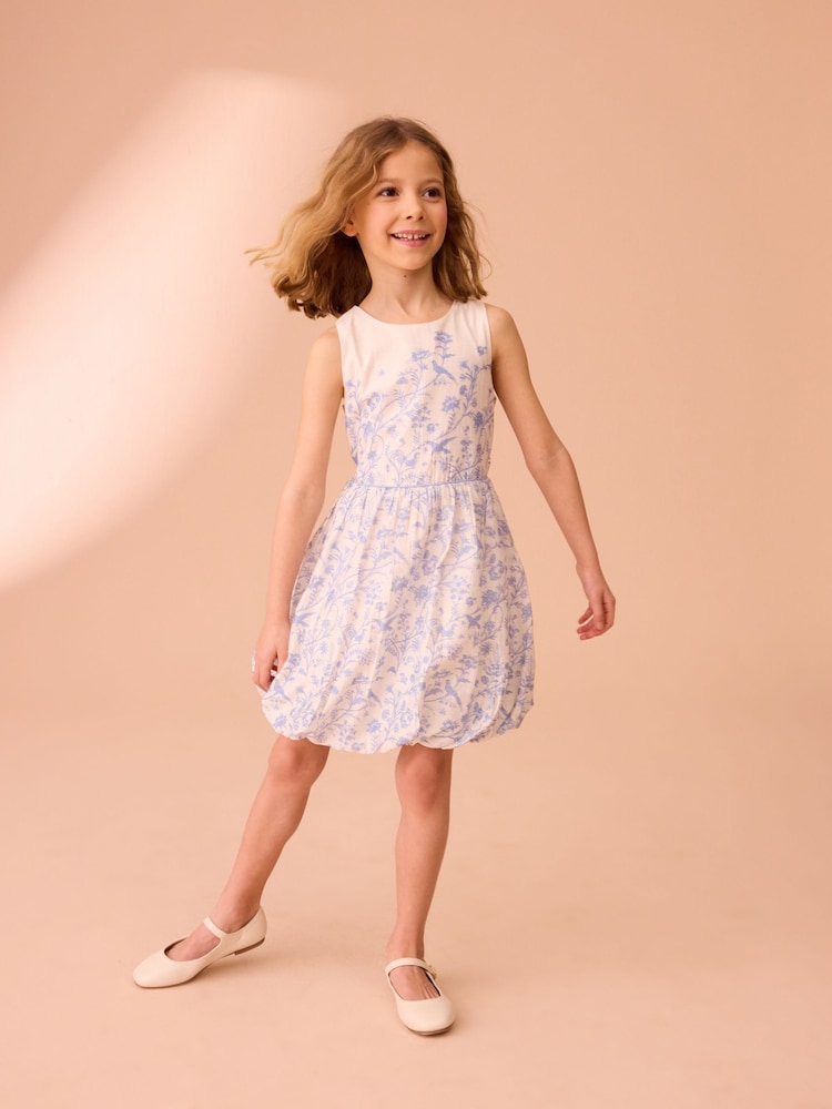 Laura Ashley Cobalt/White Floral Bubble Hem Dress - Image 2 of 5