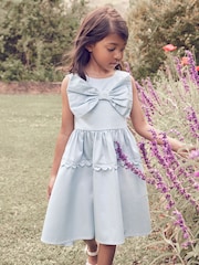 Laura Ashley Blue Scallop 100% Cotton Bow Dress - Image 1 of 7