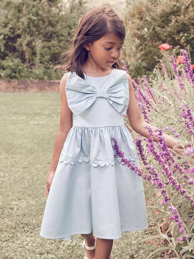 Laura Ashley Blue Scallop 100% Cotton Bow Dress - Image 1 of 7