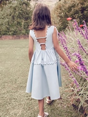 Laura Ashley Blue Scallop 100% Cotton Bow Dress - Image 2 of 7