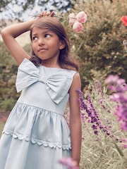 Laura Ashley Blue Scallop 100% Cotton Bow Dress - Image 3 of 7