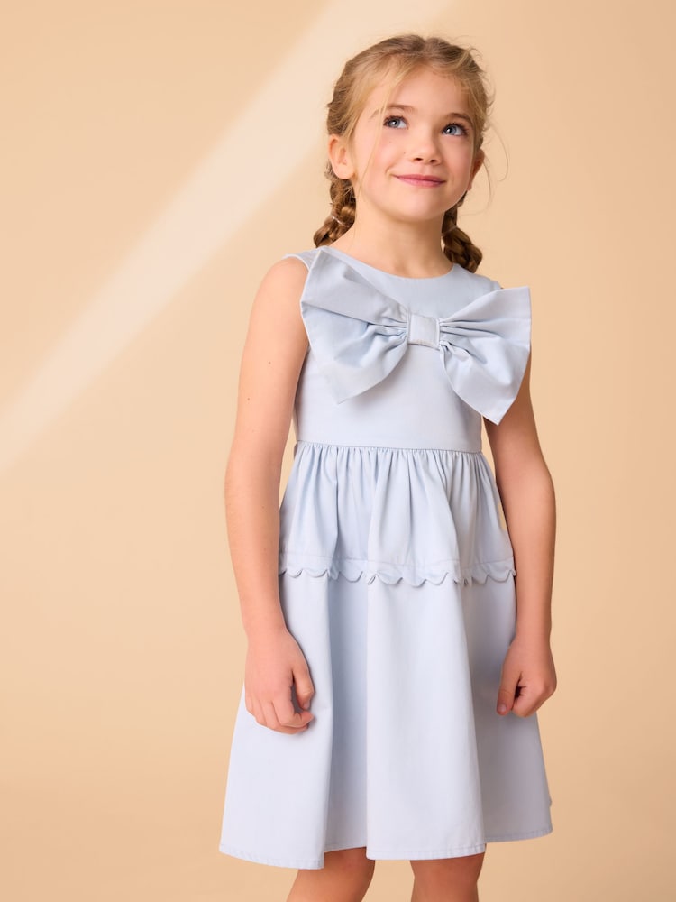 Laura Ashley Blue Scallop 100% Cotton Bow Dress - Image 4 of 7